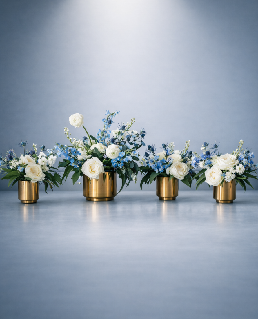 Light Blue & White Floral Mix - The centerpiece Set Medium & Small