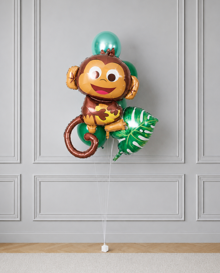 Jungle Theme Monkey Foil and 11in Balloons - bouquet of 7