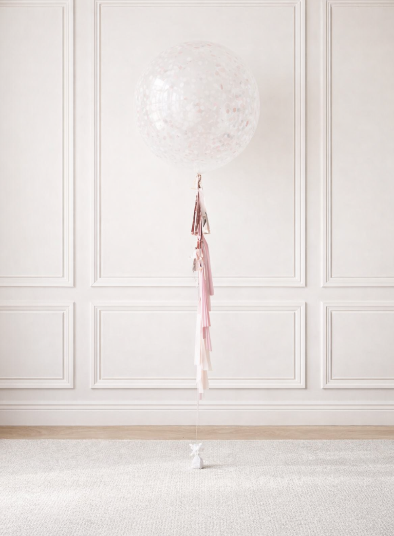 Pink Confetti Giant Balloon and Ombre Pink Tassel
