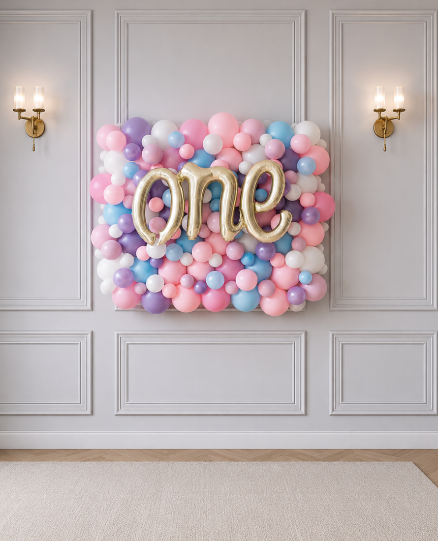 Unicorn Theme - ONE Script Balloon Backdrop Board - 30inx40in